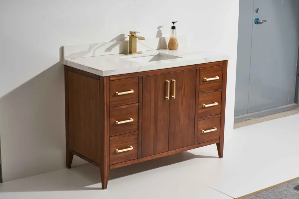 Aliza 48” Freestanding Vanity With Ebony Stain and Calacatte White Counter top with Single Sink