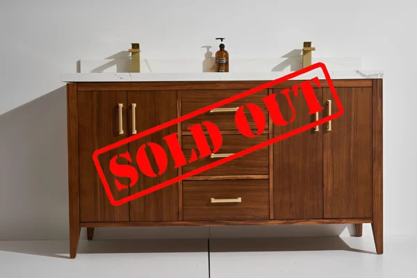 Aliza 60D” Freestanding Vanity With Ebony Stain and Calacatte White Counter top with Double Sink