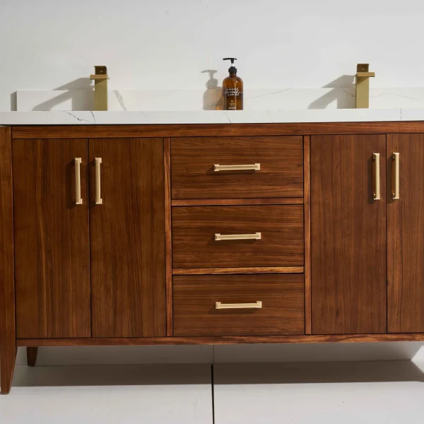 Aliza 72D” Freestanding Vanity With Ebony Stain and Calacatte White Counter top with Double Sink