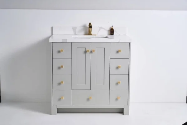 Belize 42" Freestanding Vanity with Light Gray and Calacatte White Counter top with Single Sink
