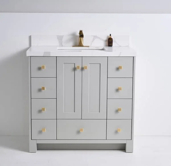 Belize 36" Freestanding Vanity with Light Gray and Calacatte White Counter top with Single Sink