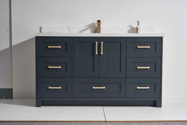 Belize 60S" Freestanding Vanity with Graphite and Calacatte White Counter top with Single Sink