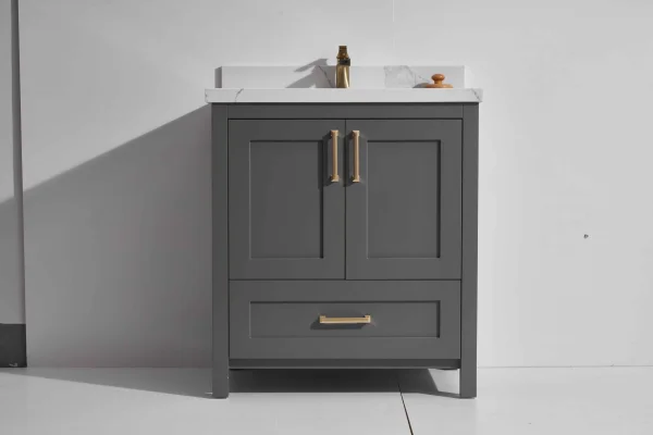 Bristol 36” Freestanding Vanity With Middle Grey and Calacatte White Counter top with Single Sink