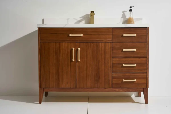 Cali 48” Freestanding Vanity With Ebony Stain and Calacatte White Counter top with Single Sink