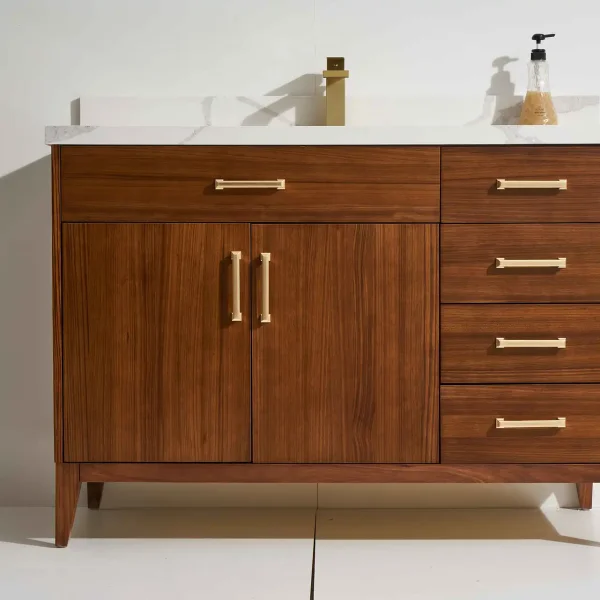 Cali 48” Freestanding Vanity With Ebony Stain and Calacatte White Counter top with Single Sink