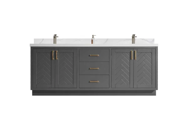 Galay 84" Freestanding Vanity with Seven Grey and Calacatte White Counter top with Double Sink