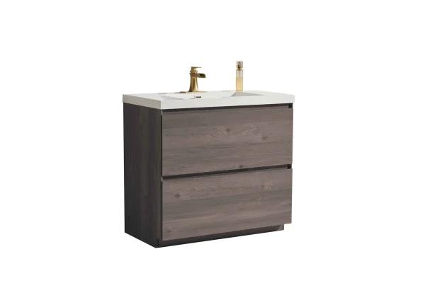 May 29" Freestanding Vanity with Melamine Oak and White Counter top with Single Sink
