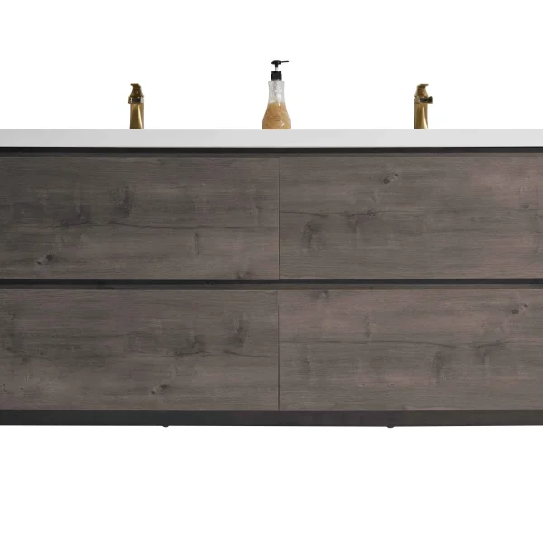 May 58D" Freestanding Vanity with Melamine Oak and White Counter top with Double Sink