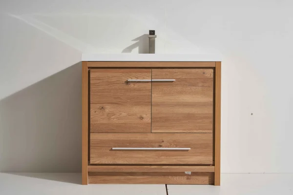 Madison 35" Freestanding Vanity with Melamine Oak and White Counter top with Single Sink