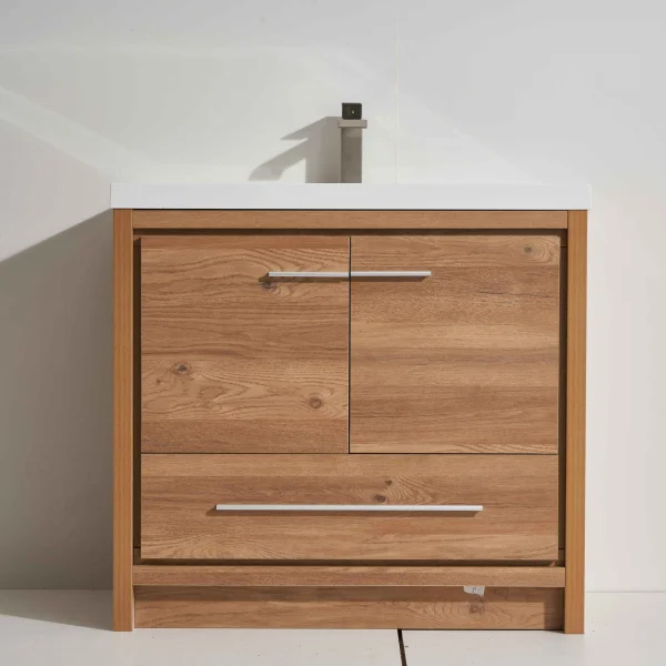 Madison 29" Freestanding Vanity with Melamine Oak and White Counter top with Single Sink