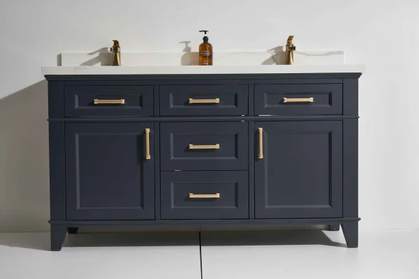 Modena 60D" Freestanding Vanity with Graphite and Calacatte White Counter top with Double Sink