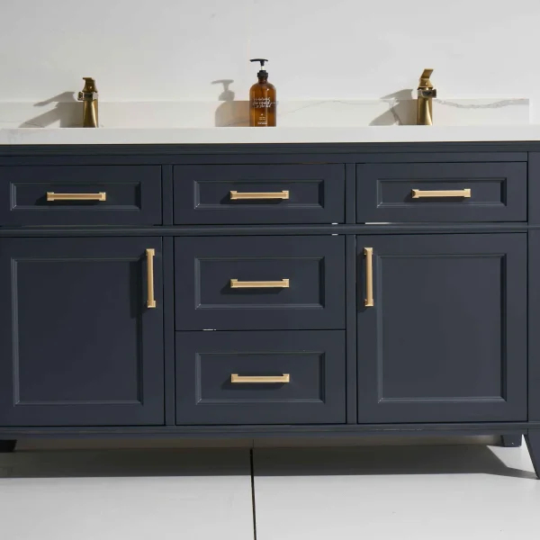 Modena 60D" Freestanding Vanity with Graphite and Calacatte White Counter top with Double Sink