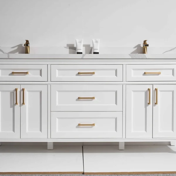 Modena 72D" Freestanding Vanity with White and Calacatte White Counter top with Double Sink