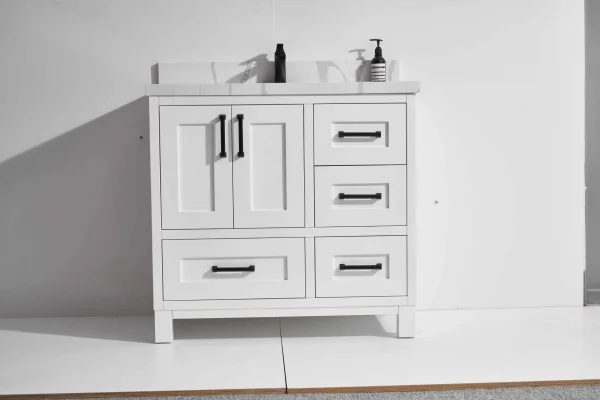 Palermo 36” Freestanding Vanity with White and Calacatte White Counter top with Single Sink
