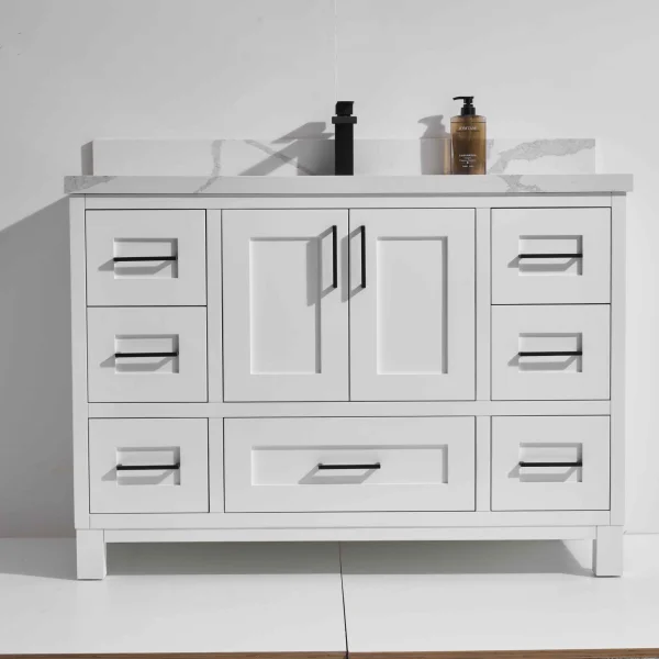 Palermo 48” Freestanding Vanity with White and Calacatte White Counter top with Single Sink