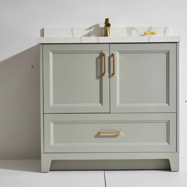 Rio 36” Freestanding Vanity with Light Grey and Calacatte White Counter top with Single Sink