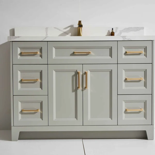Rio 48” Freestanding Vanity with Light Grey and Calacatte White Counter top with Single Sink