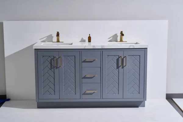 Galay 60D" Freestanding Vanity with Chocolate grey and Calacatte White Counter top with Double Sink