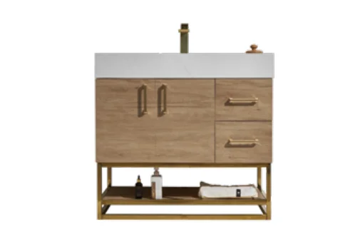Mimosa 30" Freestanding Vanity with Melamine Oak and Calacatte White Counter top with Single Sink