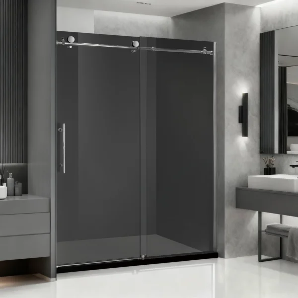Shower Door 60″ ASE-PF-75-6076B-G (Black, Grey Tempered Glass)