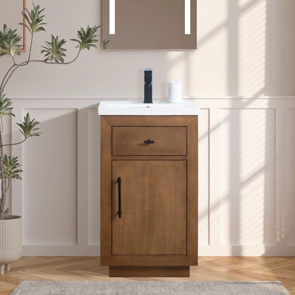 20" Single Sink Bathroom Vanity in Tan with Ceramic Top