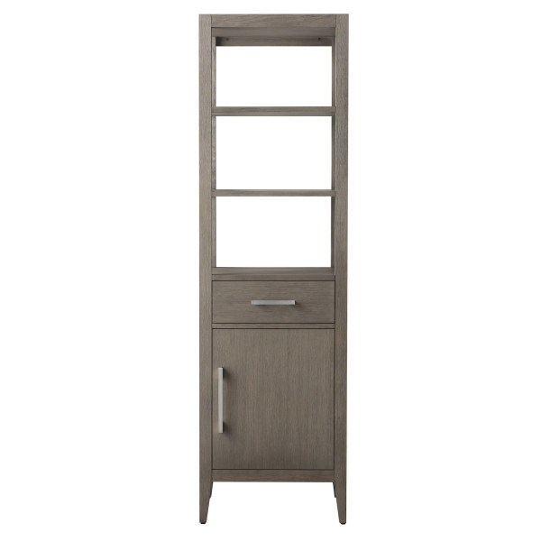 21x17x72 inches MDF Floor Standing Linen Cabinet with Soft Door in Driftwood Gray