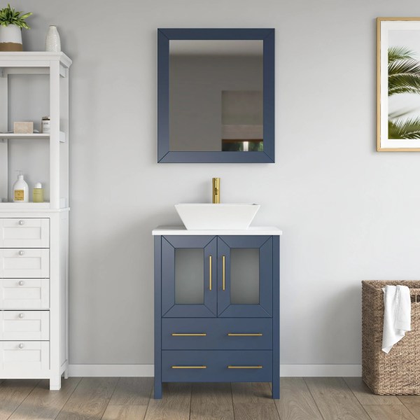24" Bathroom Vanity with Basin Engineered Marble Top and Mirror CVC24