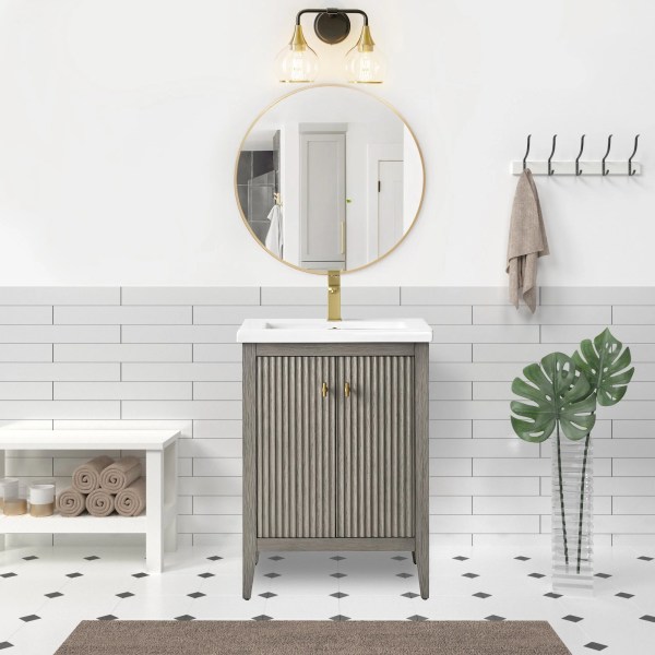 24" Freestanding Bathroom Vanity With Assembled Sink with Golden Brushed Handle CVL24-GB