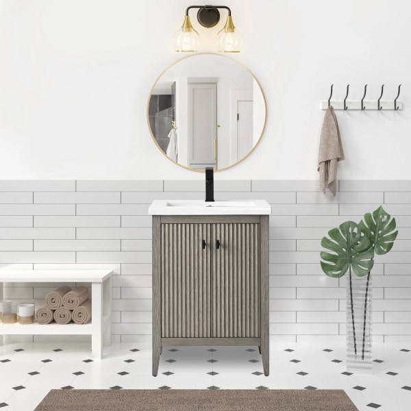 24" Freestanding Bathroom Vanity With Assembled Sink with Matte Black Handle CVL24-MB