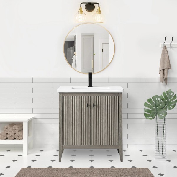30" Freestanding Bathroom Vanity With Assembled Sink with Matte Black Handle CVL30-MB