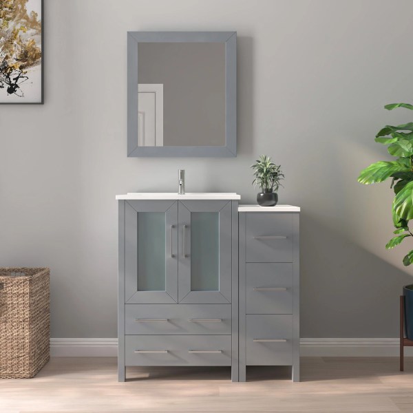 36" Bathroom Vanity with Ceramic Top and Mirror CVB24-36