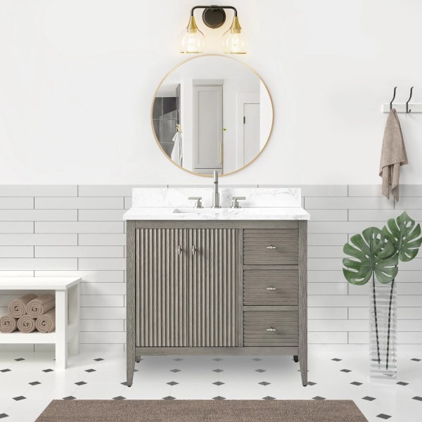 36" Freestanding Bathroom Vanity With Assembled Sink with Brushed Nickel Handle CVL36-BN
