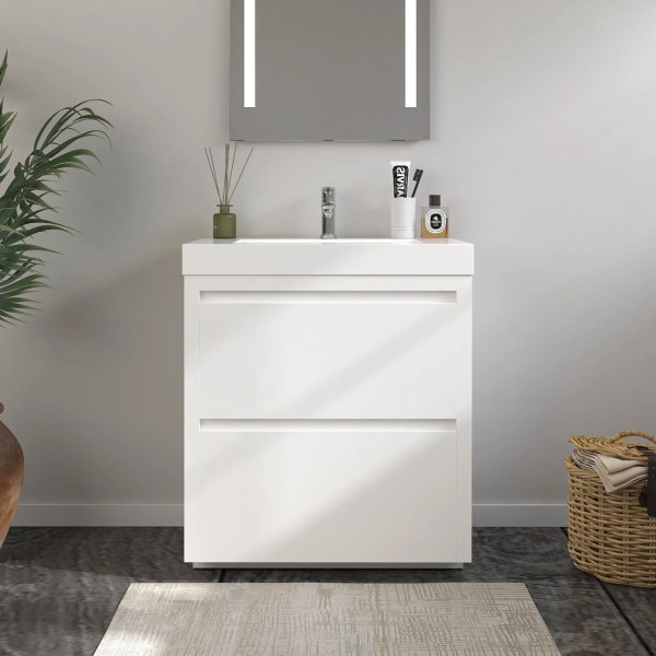 36" Single Sink Bathroom Vanity Top in White Resin CVF36WF