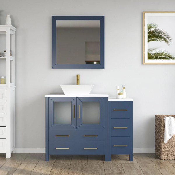 42" Bathroom Vanity with White Engineered Marble Top and Mirrors CVC30-42