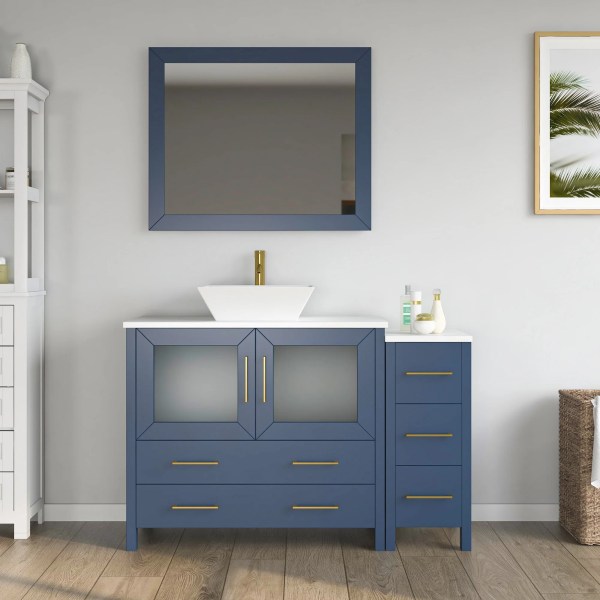 48" Bathroom Vanity with White Engineered Marble Top and Mirror CVC36-48