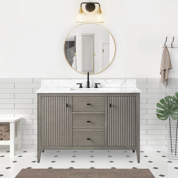 48" Freestanding Bathroom Vanity With Assembled Sink with Matte Black Handle CVL48-MB