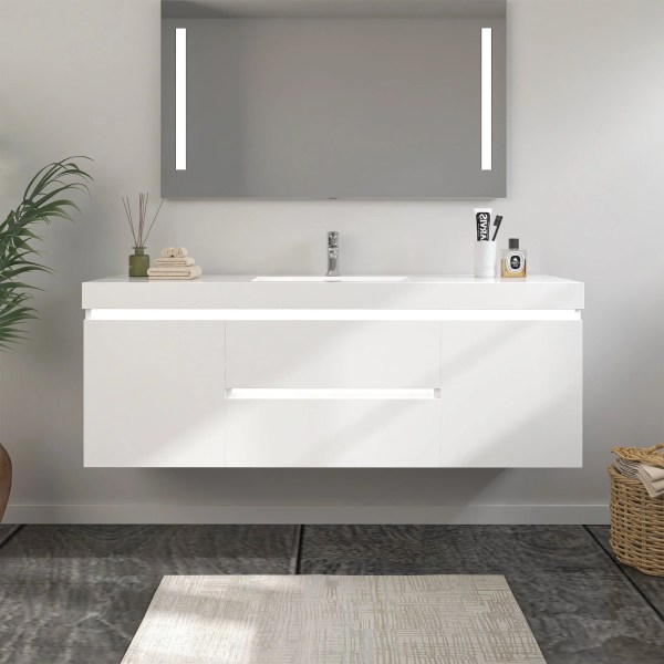 48" Single Sink Bathroom Wall Hung Vanity Top in White Resin CVF48W