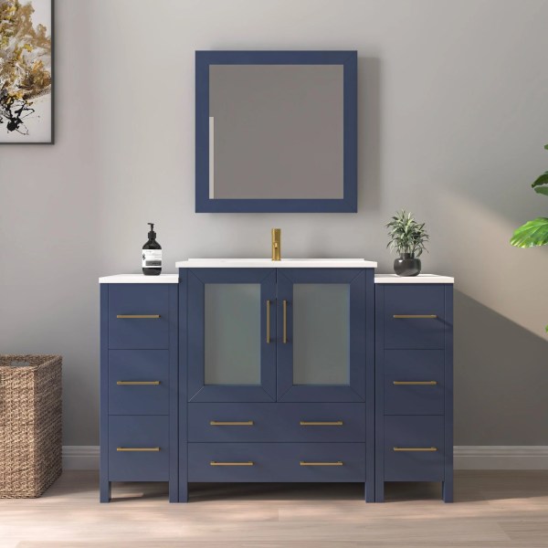 54" Bathroom Vanity with Basin Vanity Ceramic Top and Mirror CVB30-54