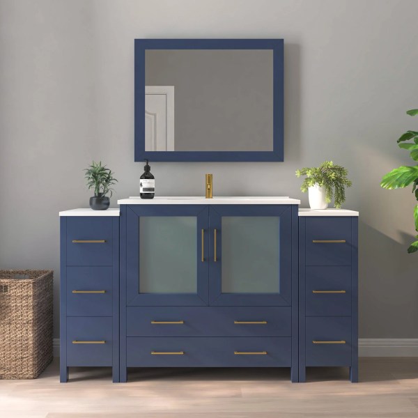 60" Bathroom Vanity with White Ceramic Top and Mirrors CVB36-60
