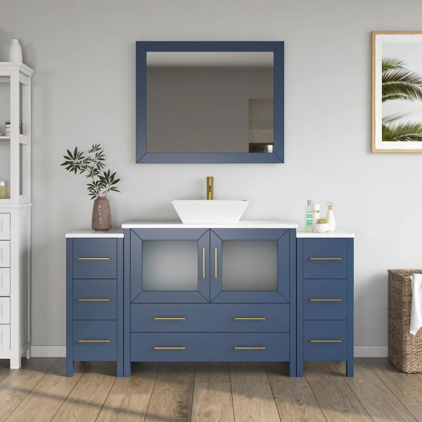60" Bathroom Vanity with White Engineered Marble Top and Mirror CVC36-60