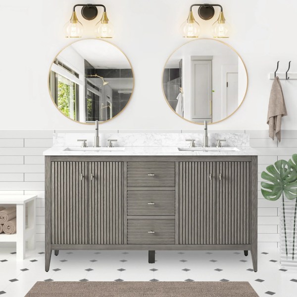60" Double Sink Freestanding Bathroom Vanity With Assembled Sink with Brushed Nickel Handle CVL60D-BN