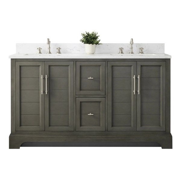 60" Double Sink Freestanding Bathroom Vanity with Stone Top CVE60D
