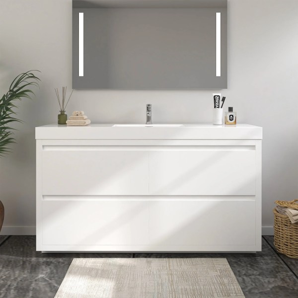 60" Single Sink Bathroom Vanity Top in White Resin CVF60WF