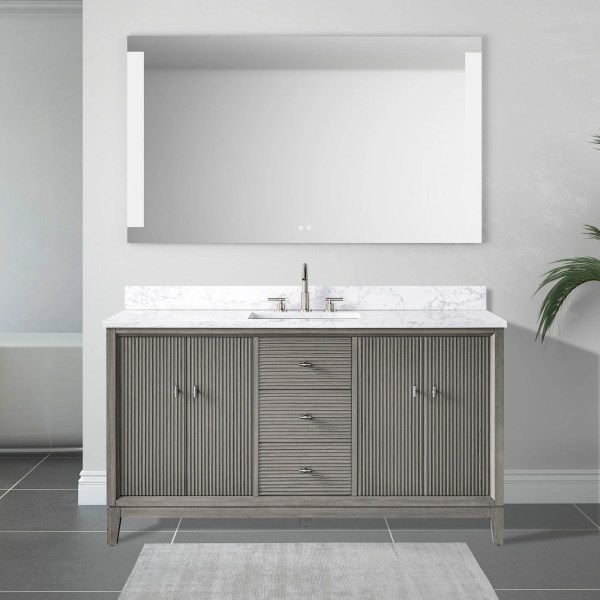 60" Single Sink Freestanding Bathroom Vanity Cabinet with Marble Top