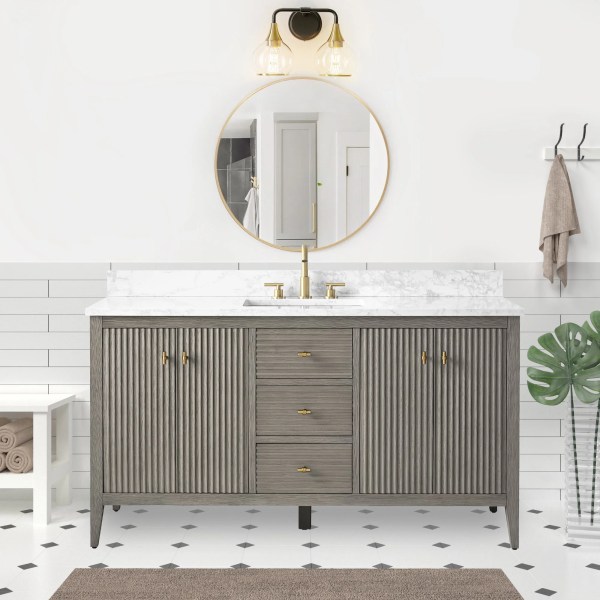 60" Single Sink Freestanding Bathroom Vanity With Assembled Sink with Golden Brushed Handle CVL60S-GB