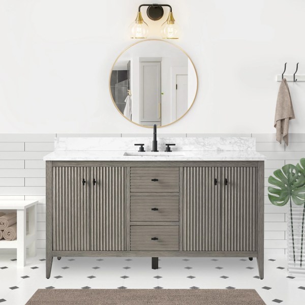 60" Single Sink Freestanding Bathroom Vanity With Assembled Sink with Matte Black Handle CVL60S-MB