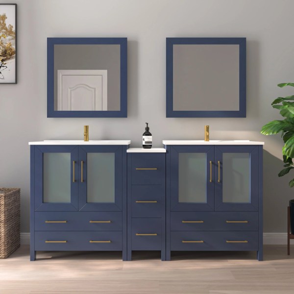 72" Bathroom Vanity with Basin Vanity Ceramic Top and Mirror CVB30-72