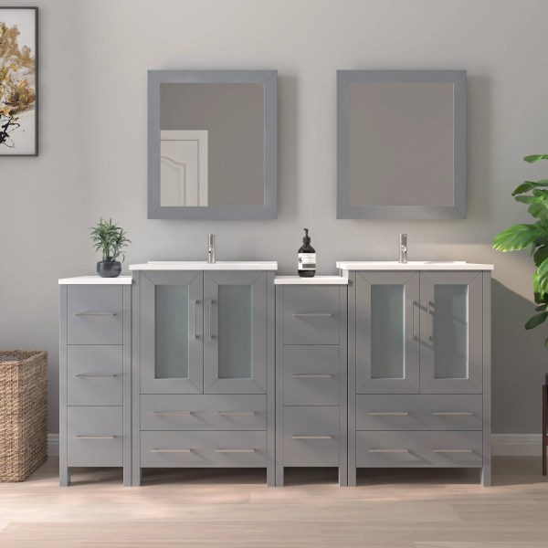 72" Bathroom Vanity with Ceramic Top and Mirror CVB24-72