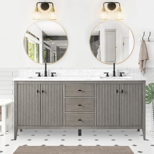 72" Freestanding Bathroom Vanity With Assembled Sink with Matte Black Handle CVL72-MB