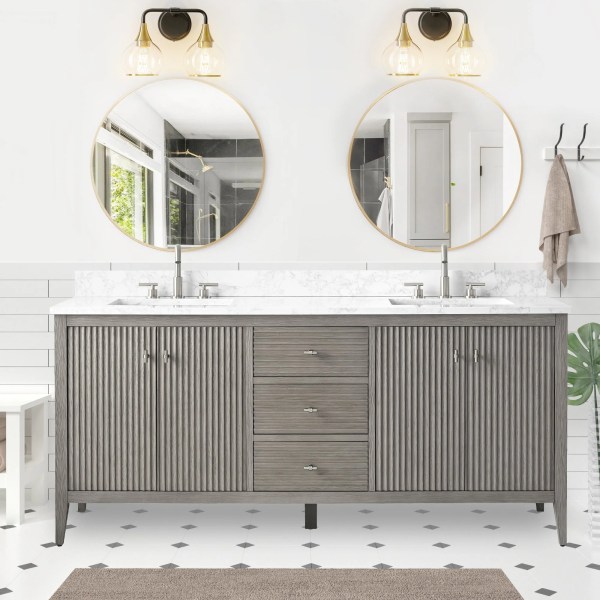 72" Freestanding Bathroom Vanity With Assembled Sink with Brushed Nickel Handle CVL72-BN